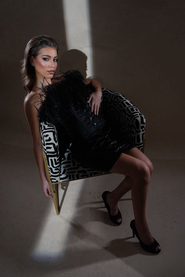 Black Feathered Corset Dress