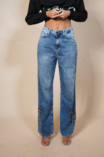 Butterfly Printed Denim Pants